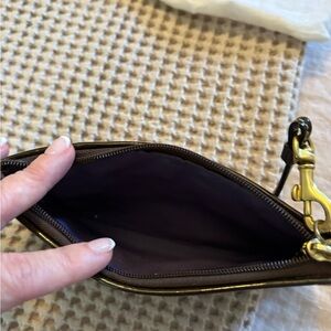 Coach Brown Leather Wristlet with Gold Accents